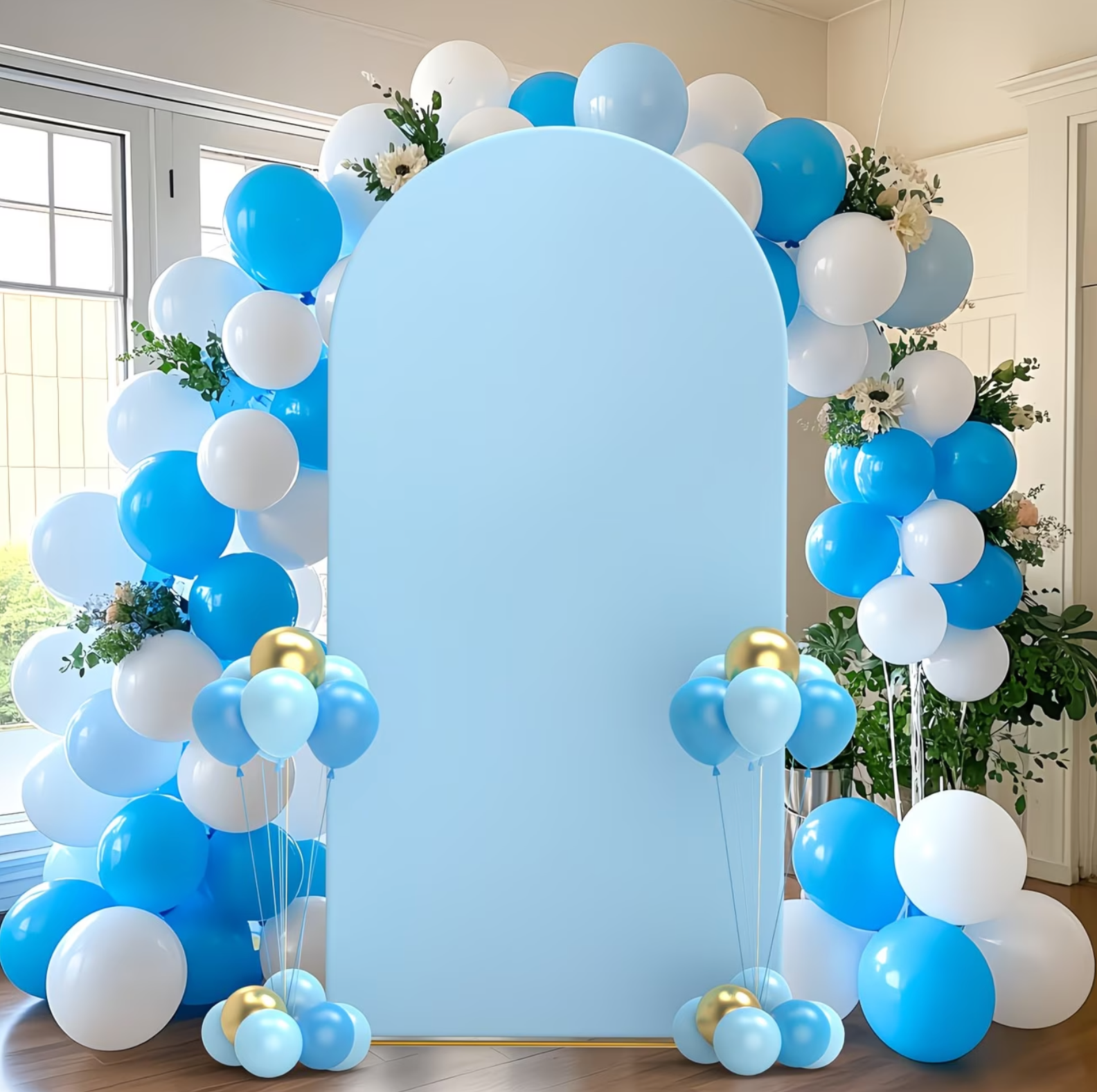 Boogachtergrond lichtroze/lichtblauw 180cm