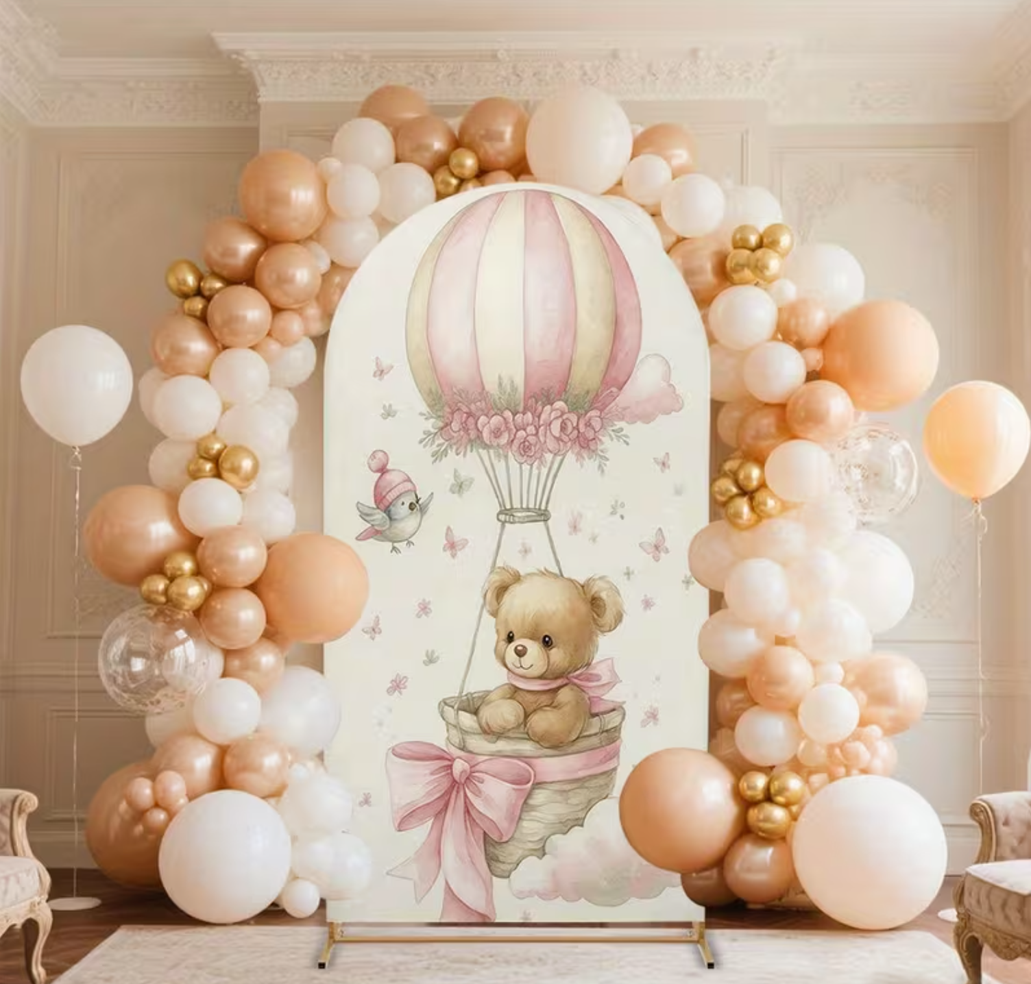 Boogachtergrond luchtballon beer 180cm